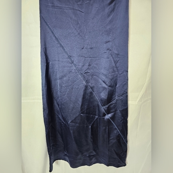 Atm size Small navy short-sleeve satin slip A-line dress midi NWT - Picture 4 of 6